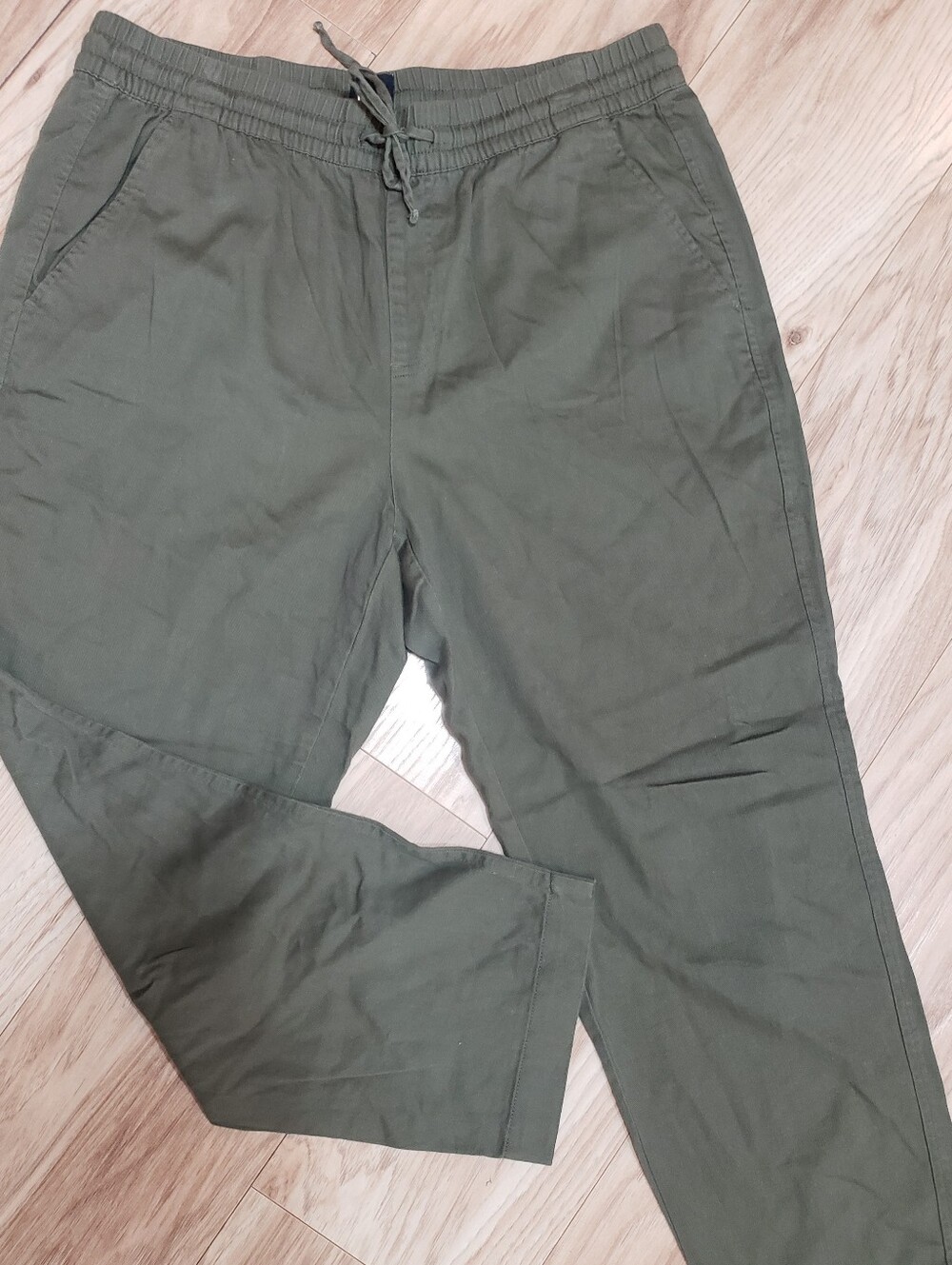 Gap Relaxed Fit Large Cotton Pant Olive Green Stretch Waist Drawstring Pockets